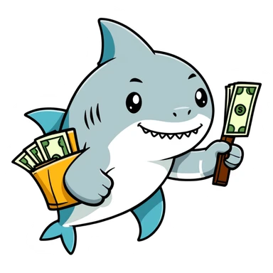 Shark smiling with gun and money sticker