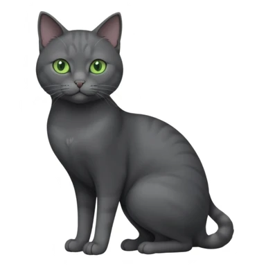 full body view of beautiful female solid dark grey cat with green eyes, grey face, white toes/paws and small white patch on her chest sticker
