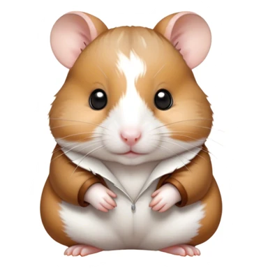 Cinematic Noble Brown and White Banded Hamster Portrait Emoji, Poised and regal, with a tiny, compact build and a uniquely patterned coat of warm brown and crisp white bands, deep-set soulful dark eyes, Simplified yet sharp and sophisticated features, highly detailed, glowing with a soft, dignified glow, high shine, intelligent and charming, stylized with an air of distinctive elegance, focused and attentive, soft glowing outline, capturing the essence of a watchful and confident rodent, so majestic it feels as though it could scurry out of the screen with effortless authority! sticker