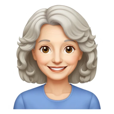 "- Nữ
- 60 tuổi
- Da trắng
- Tóc ngang vai, xoăn nhẹ
- Mặt cười tươi, vui vẻ, mắt màu đen sticker