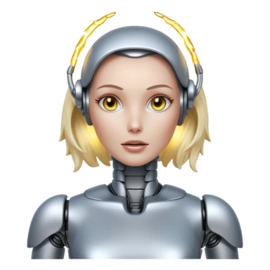 A female robot with a sexy body and power surging out of her brain sticker