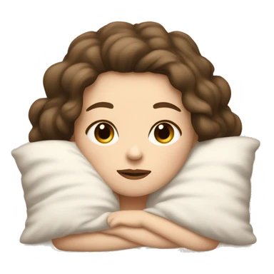 white girl, dir darkbrown hair laying in bed sleeping like e baby. bed color is alls in beige and white sticker