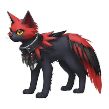 cool edgy black punk red nargacuga-cat-raven-animal hybrid Fakemon collar full body sticker