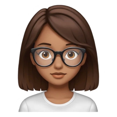 une ado, brune aux cheuveux tres fonces, blanche, un peu bronzee,lunettes carres noires, yeux bruns sticker