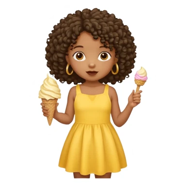 a little black girl kid with curly hair, yellow dress, eat ice cream sticker