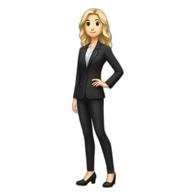 white girl standing, black scarpin and using blazer sticker