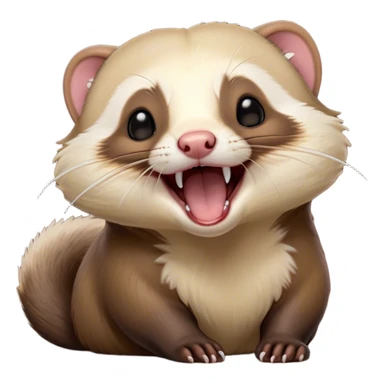 Cinematic Cute Yawning sable ferret Portrait Emoji, Head tilted slightly with an exaggerated, wide-open yawn, showcasing a long, flexible body with a plush fur in soft brown and cream, droopy, drowsy eyes, and a relaxed expression, Simplified yet irresistibly endearing features, highly detailed, glowing with a soft, cozy natural glow, high shine, relaxed yet expressive, stylized with a dash of whimsical charm, soft glowing outline, capturing the essence of a sleepy yet affectionate sable ferret that seems ready to curl up for a nap! sticker