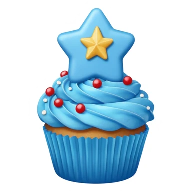 cupcake with blue frosting and a star-shaped candy on top sticker