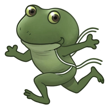 green bufo frog sprinting with motion lines joyful expression 'Io che corro' theme sticker