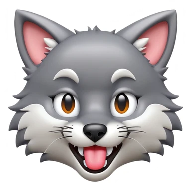3D-style gray wolf or cat-like character emoji, silly tongue-out goofy reaction, clean and glossy, inspired by TenSquared logo sticker