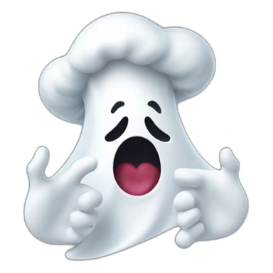 ghost with chef hat blowing a kiss heart with pinched fingers on mouth sticker