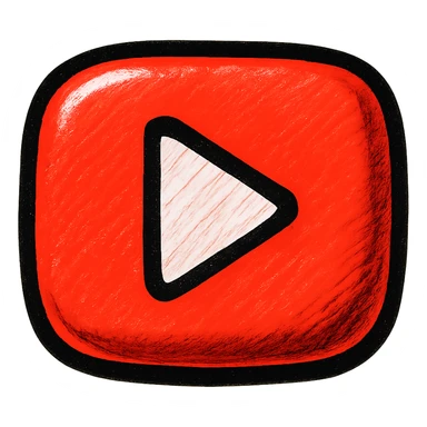 puffy cartoonish YouTube logo in red, bold outlines, deep shadows, bright highlights, outlined colorful style, no background, only red rounded YouTube play button sticker