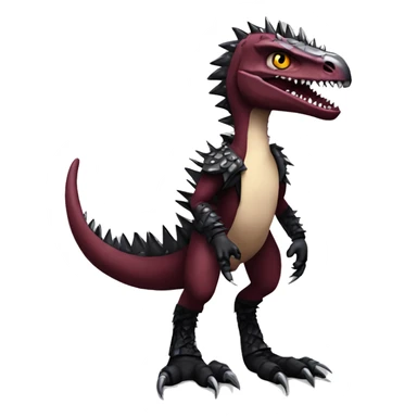 Maroon edgy badass modern sexy handsome punk velociraptor-dragon-Digimon, with black spiky mane, full body sticker