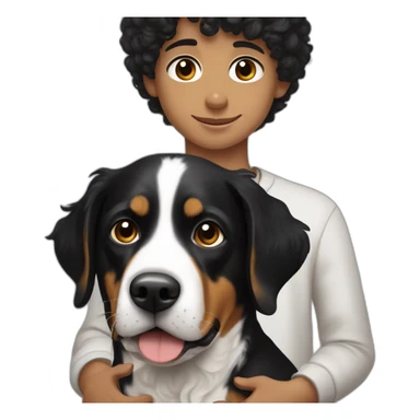 Russian Boy with curly Black Hair with dog Entlebucher zennenhund sticker