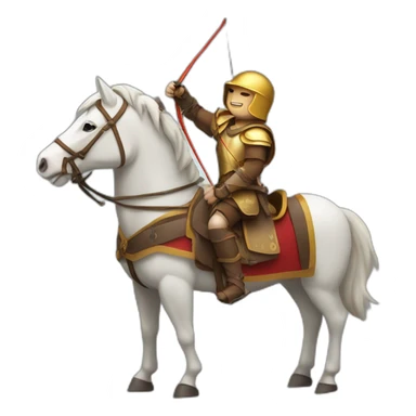 a hero in a helmet on a horse with a mace, a bow and arrows sticker