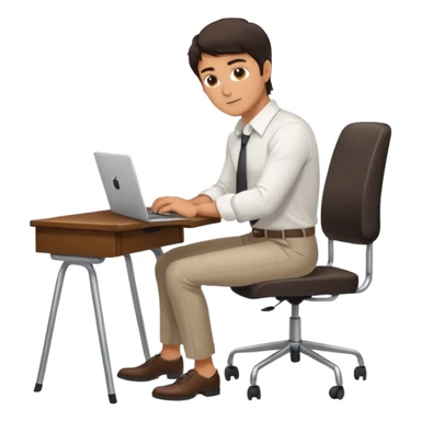 Rich man working on a chair at office in shirt, dark hair, and near the desk with laptop he is german very beautiful looks like, full body view sticker