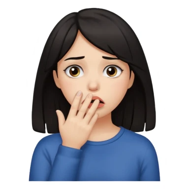 Dark haired girl with fingers in mouth and tears in eyes sticker