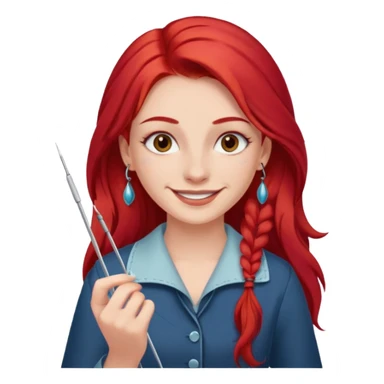 Смайлик девушка швея красные длинные волосы, пирсинг брови и тонкие брови sticker