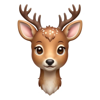 Cinematic Cute Deer Portrait Emoji, Head tilted playfully and inquisitively, showcasing a delicate Fur speckled with subtle white spots and gentle earth tones, round, sparkling eyes filled with curious wonder, Simplified yet irresistibly adorable features, highly detailed, glowing with a warm, friendly glow, high shine, affectionate and graceful, stylized with a touch of woodland whimsy, bright and endearing, soft glowing outline, capturing the essence of a mischievous yet loving fawn, so playful it feels like it could skip out of the screen into your arms! sticker