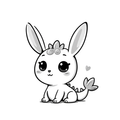 Kawaii bunny plant dragon with tiny spikes, extremely cute, VERY exaggerated proportions, oversized head, enormous sparkly eyes taking up most of the face, tiny body, stubby limbs, blushing cheeks, pastel colors, small mouth, adorable expression, colored pencil texture, visible pencil strokes sticker