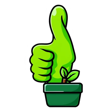 hand with green thumb giving thumbs up, representing gardening skill sticker
