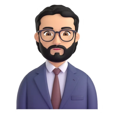 professional middle eastern businessman with medium length black beard, black hair, thick unibrow, tan skin, brown eyes, glasses, wearing a formal suit and tie sticker
