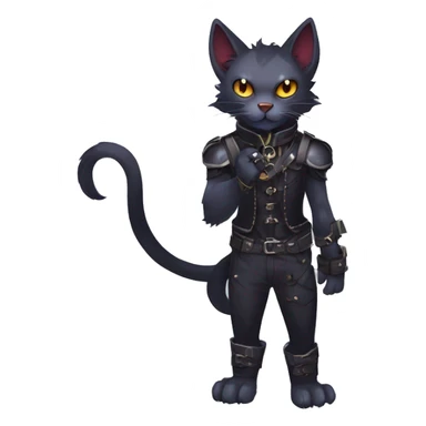cool edgy fantasy dark-shadow-themed animal vampiric cat hybrid Fakemon  with a harness and collar full body sticker
