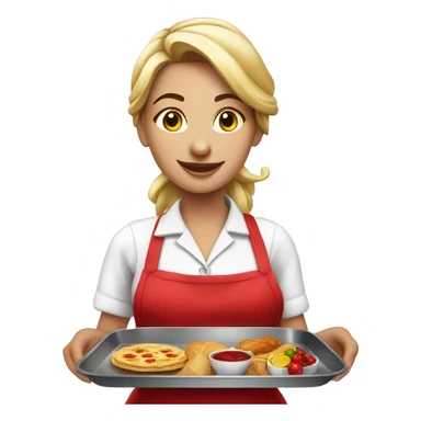 beautiful waitress in a red apron with a tray with food in a hand sticker