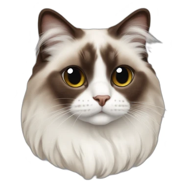 chocolate point ragdoll cat with a white nose sticker