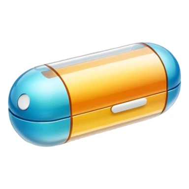 A single 3D cartoon capsule lying on a reflective surface, split color design, detailed shine, simple lighting, realistic Memoji-style. sticker