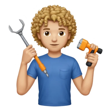 a guy who looks very handsome, has curly hair,  wears a tee shirt and holds a screwdriver in one hand and a  hammer in the other sticker