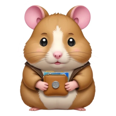 cartoon-style hamster melancholy expression opening his coin purse to showcase he's poor with empty pockets sticker