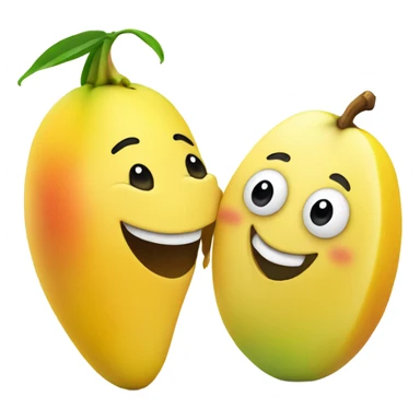 Mango with a face kissing a banana with a face sticker