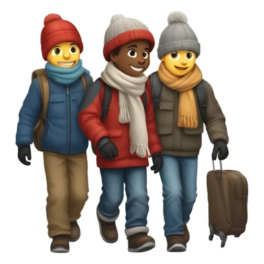 3 ten year old boys walking to school in the winter sticker