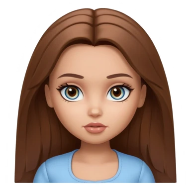 Pretty Bratz doll baddie, straight brown mid lenght hair, pale-tanned skin, natural makeup, light blue-grey eyes sticker