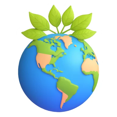 A single green leaf resting gently on top of a vibrant, round Earth globe. The focus is on the leaf and the globe with a simple background and soft natural lighting sticker