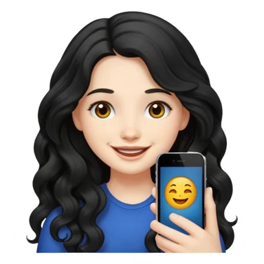 Pale Girl with wave long black hair iphone emoji sticker