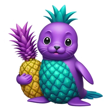 seal that is teal and holding a pineapple that is purple sticker