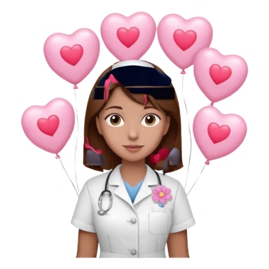 Brown hair Nurse with pink heart and flowers surround her in a random pattern sticker