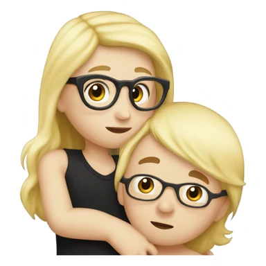 blonde woman with glasses and boy with black cap and no glasses kissing. both are white sticker