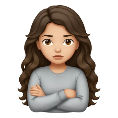 Hispanic light tan girl with long dark wavy hair with arms folded and pouting slightly. Wearing a long sleeve. sticker