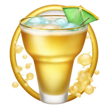 a golden cocktail with sea foam sticker