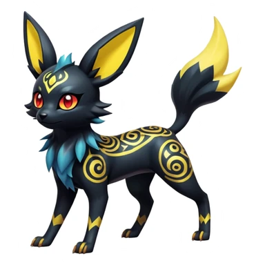 Shiny Exotic Badass Colorful Ethereal Royal Mysterious Gothic Umbreon-Jolteon-Litten-Noibat-Pokémon-Fakémon-hybrid-creature (full body) with pattern-markings sticker