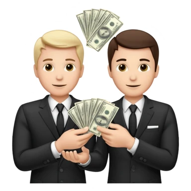 Two men in suits handing over money sticker