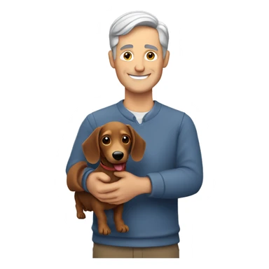  White man with grey hair smiling and holding a dachshund in his arms sticker