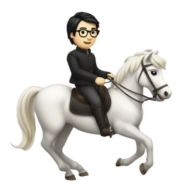 man in glasses black hair, white skin, european, riding a horse sticker