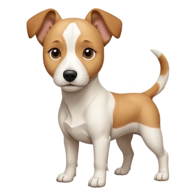 a full body facing front on of a buff white beagle cross jack russell terrier looking dog the size of a kelpie with light brown long ears resting on its face and a light brown patch above one eye and a large snout. the rest of the dog is completely white.  sticker