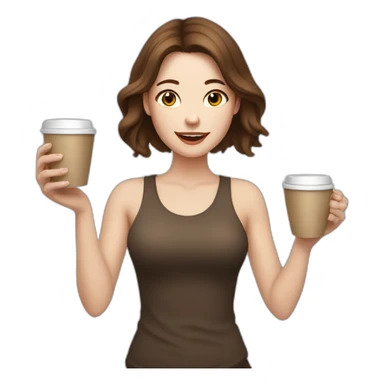 woman with brown hair and pale skin juggling with coffee cups sticker