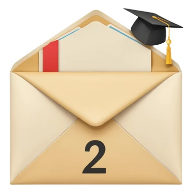 A simple emoji-style icon of a white manila envelope with subtle paper texture, clean edges, and a small graduation NUMBER  2022-photo icon on the front, graduation icon  sticker