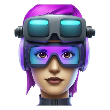 Secret human agent in a futuristic hat with in Apple VR goggles headset code display on the goggles , cyberpunk, cyan and purple colors, only upper body portrait, front facing the camera  sticker